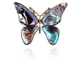 Natural Abalone Sea Shell Wing Butterfly Moth Gold Tone Body Accent Pin Brooch