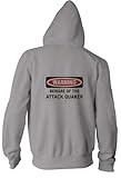 WARNING BEWARE OF THE ATTACK QUAKER Youth Zippered Hooded (Hoody) Sweatshirt Fleece Jacket ASH GREY SMALL