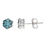 Blue Diamond Cluster Stud Earrings 14k White Gold (1/2 Cttw, VS Clarity)