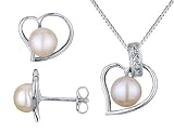 Freshwater Pearl 6-7mm Heart Pendant and Earrings Set in Sterling Silver