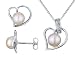 Jewelry : Freshwater Pearl 6-7mm Heart Pendant and Earrings Set in Sterling Silver