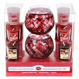 Two Red Glass Mosaic Candle Holders & Six Scented Votive Candles in Cranberry, Pomegranate & Fireside - Great Valentines Day Decor & Gift IdeaTwo Red Glass Mosaic Candle Holders & Six Scented Votive Candles in Cranberry, Pomegranate & Fireside - Great Valentines Day Decor & Gift Idea
