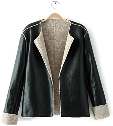 ZYQYJGF Leather Jacket Women'S Short Coat Tailoring Faux Pu Fleece Soft Long Sleeve Stitching Zipper Biker Motorcycle Punk Rock Black . M