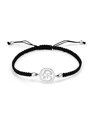 Sterling Silver Yoga Ohm Charm Ball Beads Black Cord with White CZ