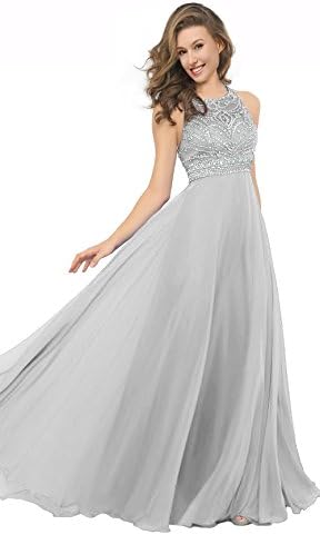 Artie Gorgeous A-line Floor Length Chiffon Prom Dresses Evening Dresses, 8, Silver