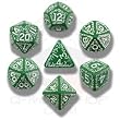 Q-Workshop Polyhedral 7-Die Set: Carved Elven Elvish Dice Set (Green and White)