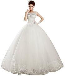 Organza/Satin  Floor Length Sheer Beaded  Ball Gown Wedding Dress 