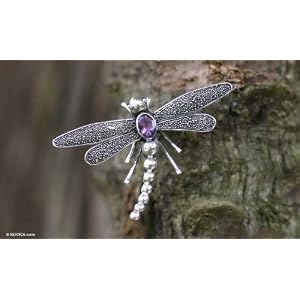Amethyst brooch, 'Enchanted Dragonfly' by
