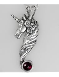 Unicorn of Beauty in Sterling Silver Accented with Genuine Garnet ...Jewelry Made in America