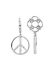 Storywheel® Created White Sapphire Peace Sign Dangle Bead / Charm in 925 Sterling Silver