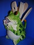 FROG 3-D Ceramic Pitcher & Utensils Froggy Set NEW