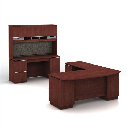 Bush Furniture Milano Executive Left L-Shape Wood Desk with Hutch in Harvest Cherry