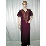Gift for Mother- Bulgarian Rose Embroidered Indian Caftan Short Sleeve Night Lounge Wear L Free Shipping
