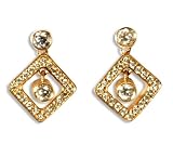 14k Yellow Gold Square Stud Drop Dangle Diamond Earrings (HI, I, 0.50 carat)