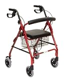 Essential Medical Supply Essential Rollator with Loop Brakes, Red