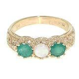 9ct Rose Gold Ladies Fiery Opal Emerald Ring Size P Free Delivery Finger Sizes L To Z Available