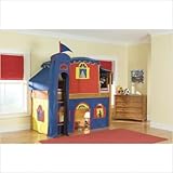 Bennington Low Loft Tent Bed in Honey with Tower Configuration: Low Loft Bed with Castle Tent and Slide