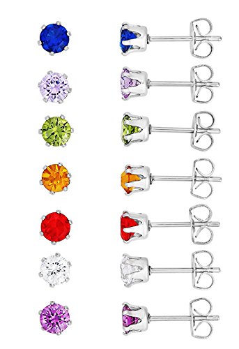 Regetta jewelry stainless steel 4mm post stud round sparkling ear…