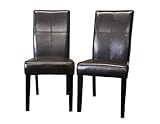 Set of 2 Parson Dining Chairs Panel Design Dark Brown Bycast Leather