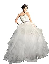 Sophisticated Strapless Sweetheart Organza  Lace-Up Beaded   Ball Gown Wedding Dress  with a Chapel Train  With a Ribbon  and Ruffles