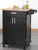 Home Styles Promo Kitchen Cart - Black Finish with Natural Wood Top 88-5042-95