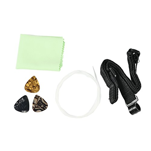 Artempo 2 Black Clip on Ukulele Straps with Adjustable Length, High Quality Nylon Straps, Fit all Ukulele Size, Plus 3 Thin Picks, 4 Additional Strings and a Cleaning Cloth