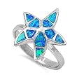 Sterling Silver Ring with Blue Lab Created Opal Starfish - 18 x 3 mm (Sizes 5-10) Sterling Silver Ring with Blue Lab Created Opal Starfish - 18 x 3 mm (Sizes 5-10)