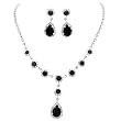 Jet Black Crystal Drop Necklace and Earrings Set Fashion Jewelry