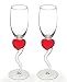 Red Heart Champagne Wedding Glass Flutes - Set of 2