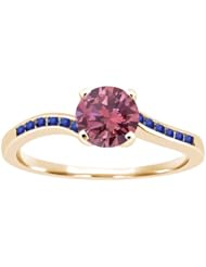 0.87 Ct Round Pink Diamond Blue Sapphire 14K Yellow Gold Ring
