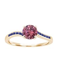 0.87 Ct Round Pink Diamond Blue Sapphire 18K Yellow Gold Ring