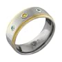 Titanium Wedding Band Ring Yellow Plated Edges with Canary and Blue Diamonds