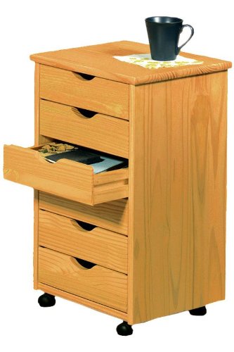 Stanton 6 - drawer Storage Cart, 26Hx15.5W, OAK