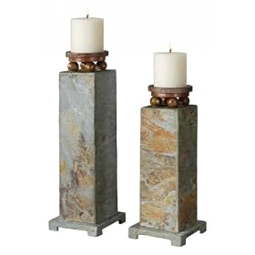 Slate Candleholders - (Set of 2) by -