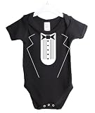 from jonny cotton Tuxedo suit funny babygrow babysuit - black vest white print - 6-12 MONTHS - jbg16
