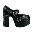 4 1/2 Inch Gothic Mary Jane Shoes Army Military Bullets Chunky Heel Black Shoes