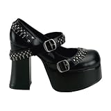4 1/2 Inch Gothic Mary Jane Shoes Army Military Bullets Chunky Heel Black Shoes