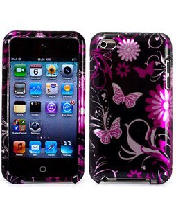 Premium Design Hard Crystal Case Cover for Apple iPod Touch 4G, 4th Generation, 4th Gen - Pink Butterfly Print