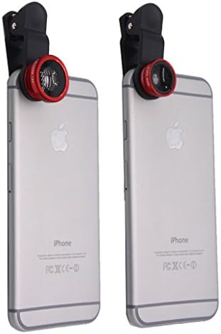 EtryBest(TM) 3 in 1 Universal Clip on Cell Phone Camera Lens Kit - Fish Eye Lens / 2 in 1 Macro Lens & Wide Angle Lens / Universal Clip with One Microfiber Carrying Bag for iPhone 6 Plus 5S 5C 4S, Samsung Galaxy S6 S5, HTC and Other Smart Phones Tablets (Red)