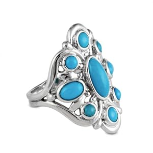 Sterling Silver Sleeping Beauty Turquoise Cluster Ring