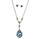 Aqua Blue Teardrop Necklace & Floral Earring Set