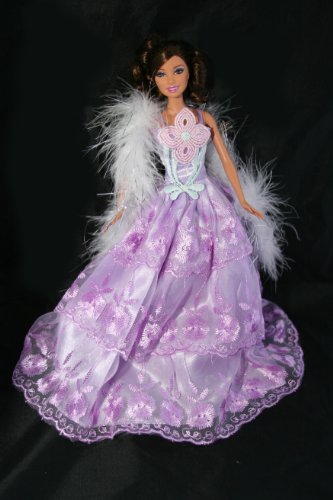 Purple Embroidered Barbie Sized Doll Party Dress