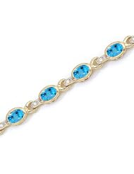 10K Yellow Gold Oval Blue Topaz and Diamond Bracelet