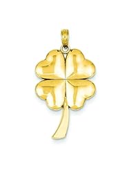 14K Yellow Gold 4 Leaf Clover Charm Good Luck Pendant