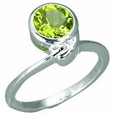 1.50 Carats Round Genuine Peridot Sterling Silver Ring