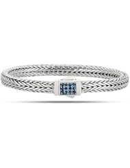 Rhodium Plated Foxtail Bracelet In Sterling Silver With Blue Sapphires