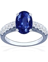 18K White Gold Oval Cut Blue Sapphire Ring With Sidestones (GIA Certificate)