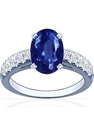 Platinum Oval Cut Blue Sapphire Ring With Sidestones (GIA Certificate)