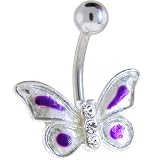 Cyrstalline Gem PEARL PURPLE BUTTERFELY Belly Ring