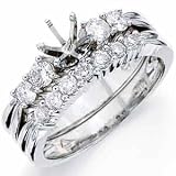 14K White Gold Staggering Diamond Wedding Ring Set, Semi-Mount Setting